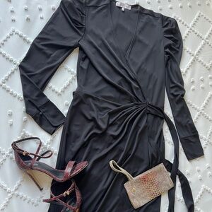Lark & Ro Black Long Sleeve Wrap Dress SIZE Small